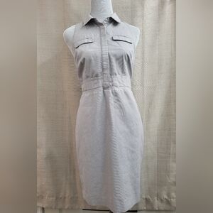 Ann Taylor Pin Striped Sleeveless Shirt Dress Gray White Size 8 Business Casual
